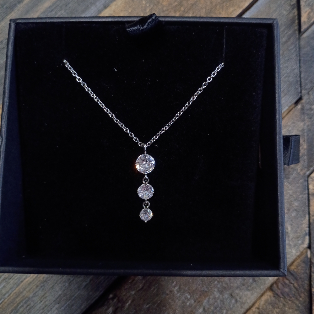 Nine West Silver-Tone Three Crystal Drop Necklace